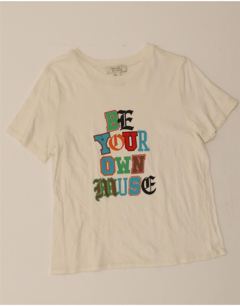 FOREVER 21 Womens Graphic T-Shirt Top UK 10 Small Off White Vintage Forever 21 and Second-Hand Forever 21 from Messina Hembry 