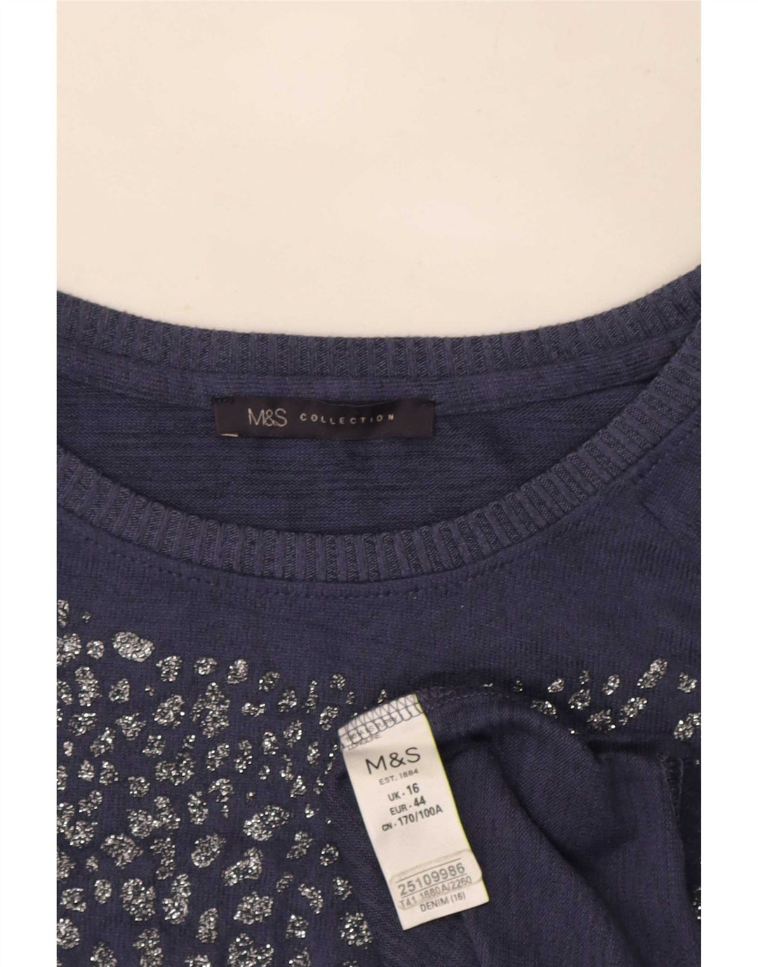 Marks & Spencer Γυναικείο μακρυμάνικο τοπ UK 16 μεγάλο μπλε πολυεστέρας