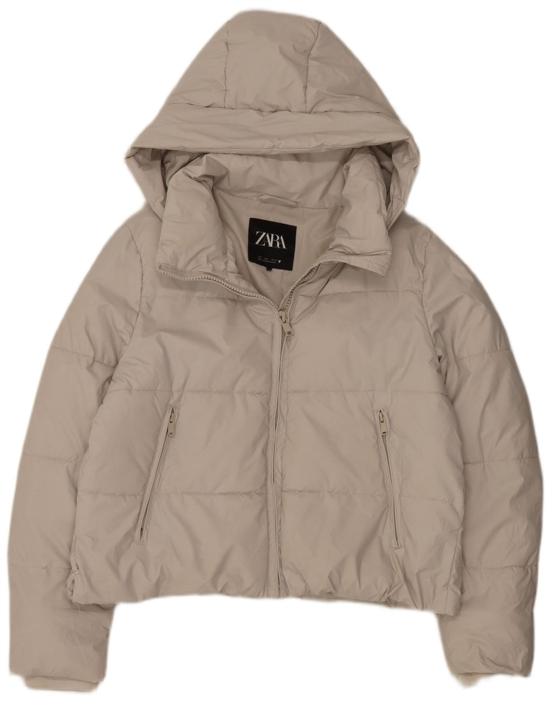 Zara Γυναικείο μπουφάν με κουκούλα UK 16 Large White Polyester