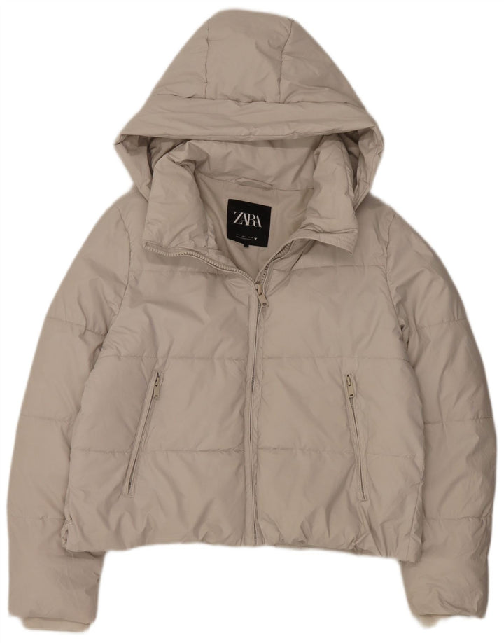 Zara Γυναικείο μπουφάν με κουκούλα UK 16 Large White Polyester