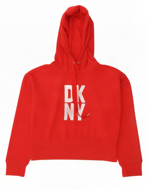 Dkny γυναικείο υπερμεγέθη Crop Graphic Hoodie Jumper UK 6 XS κόκκινο βαμβακερό