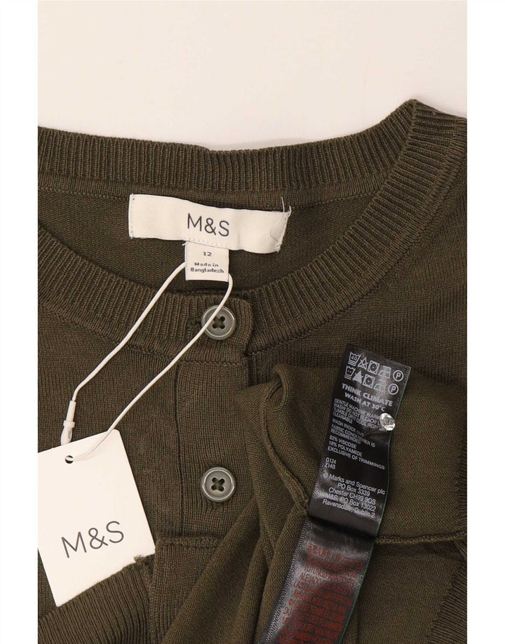 Marks & Spencer Γυναικείο πουλόβερ Crop Cardigan UK 12 Medium Khaki Viscose