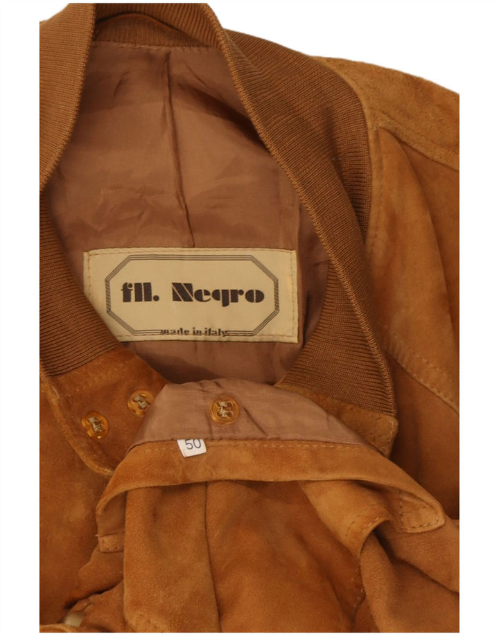 Vintage Ανδρικό Suede Bomber Jacket IT 50 Large Brown Δερμάτινο