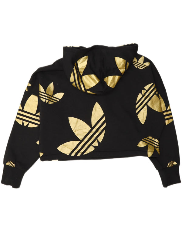 Γυναικεία Adidas Oversized Crop Graphic Hoodie Jumper UK 10 Small Black