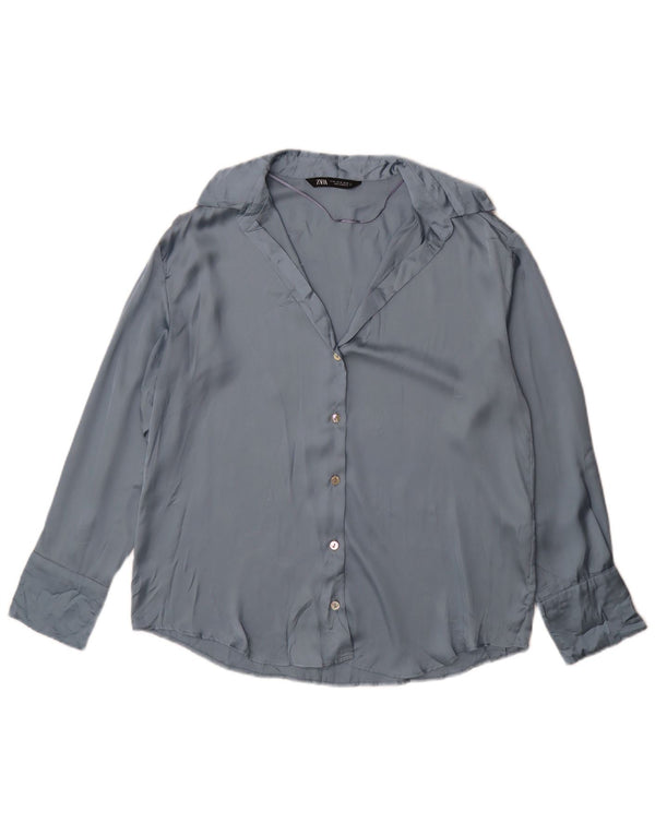 Zara Γυναικείο πουκάμισο Μπλούζα UK 14 Medium Blue Polyester
