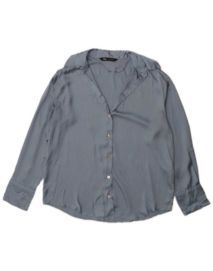 Zara Γυναικείο πουκάμισο Μπλούζα UK 14 Medium Blue Polyester