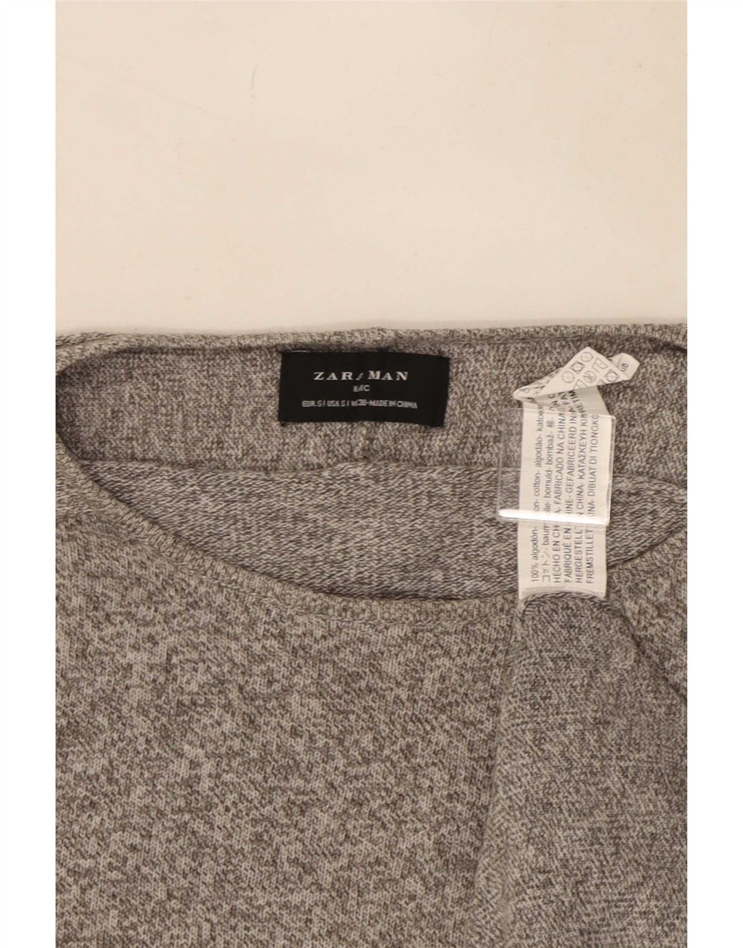 Ανδρικό πουλόβερ Zara με λαιμόκοψη, βαμβακερό μικρό γκρι
