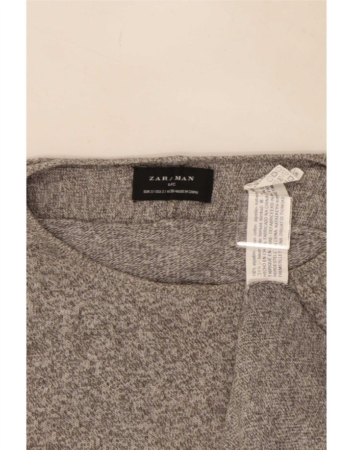 Ανδρικό πουλόβερ Zara με λαιμόκοψη, βαμβακερό μικρό γκρι
