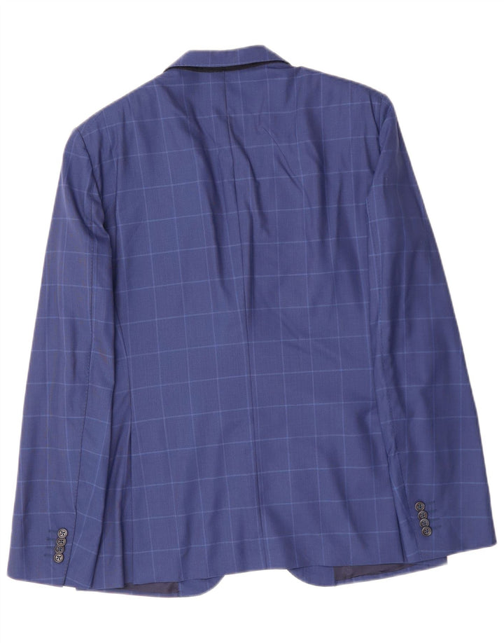 VINTAGE Ανδρικό σακάκι σακάκι με 2 κουμπιά IT 48 μεσαίου μπλε καρέ παρθένο μαλλί