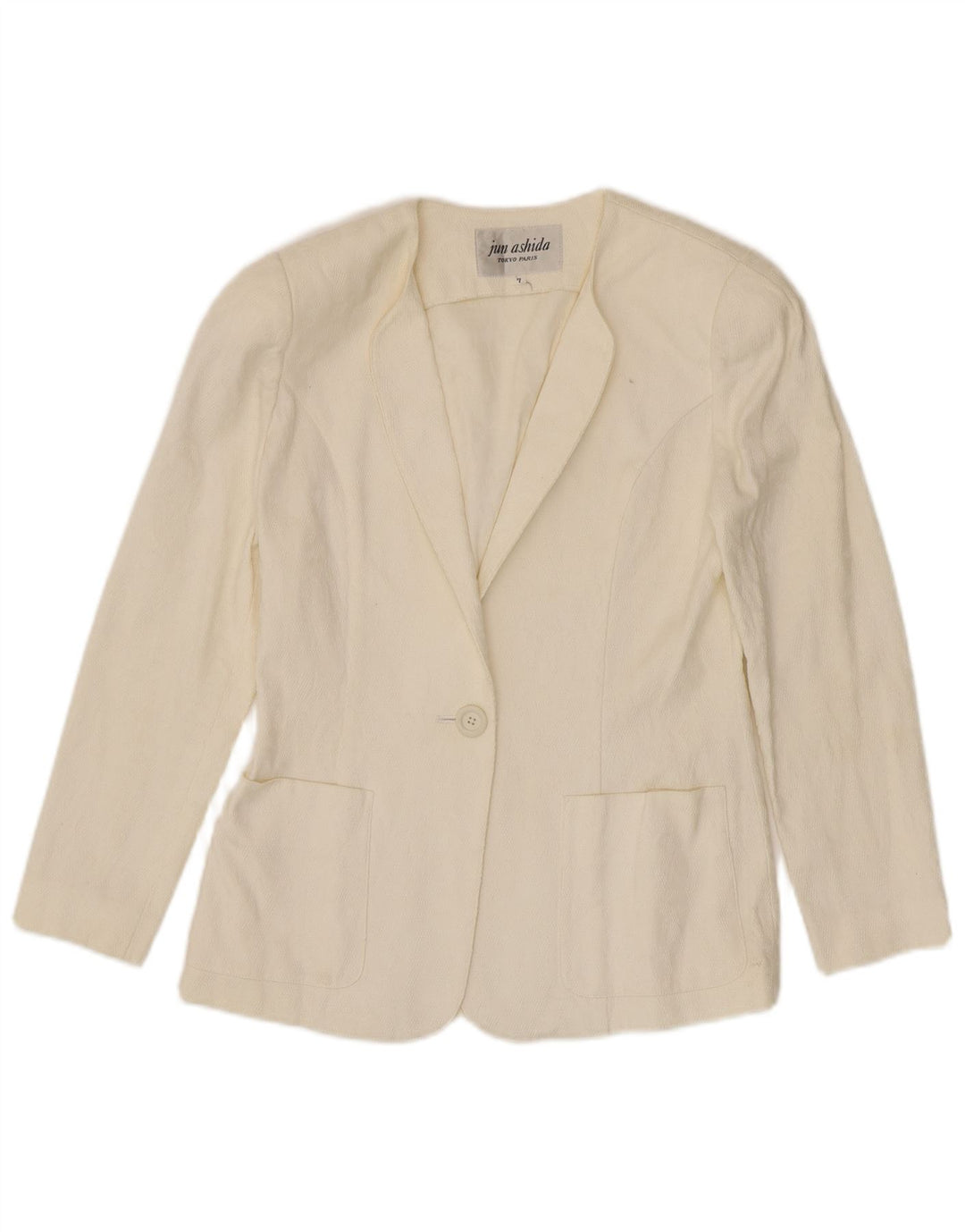 Jun Ashida Γυναικείο σακάκι 1 κουμπιού blazer UK 10 Small Off White Geometric