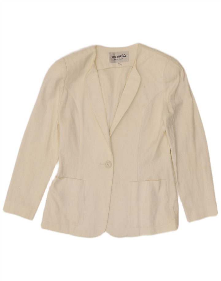 Jun Ashida Γυναικείο σακάκι 1 κουμπιού blazer UK 10 Small Off White Geometric