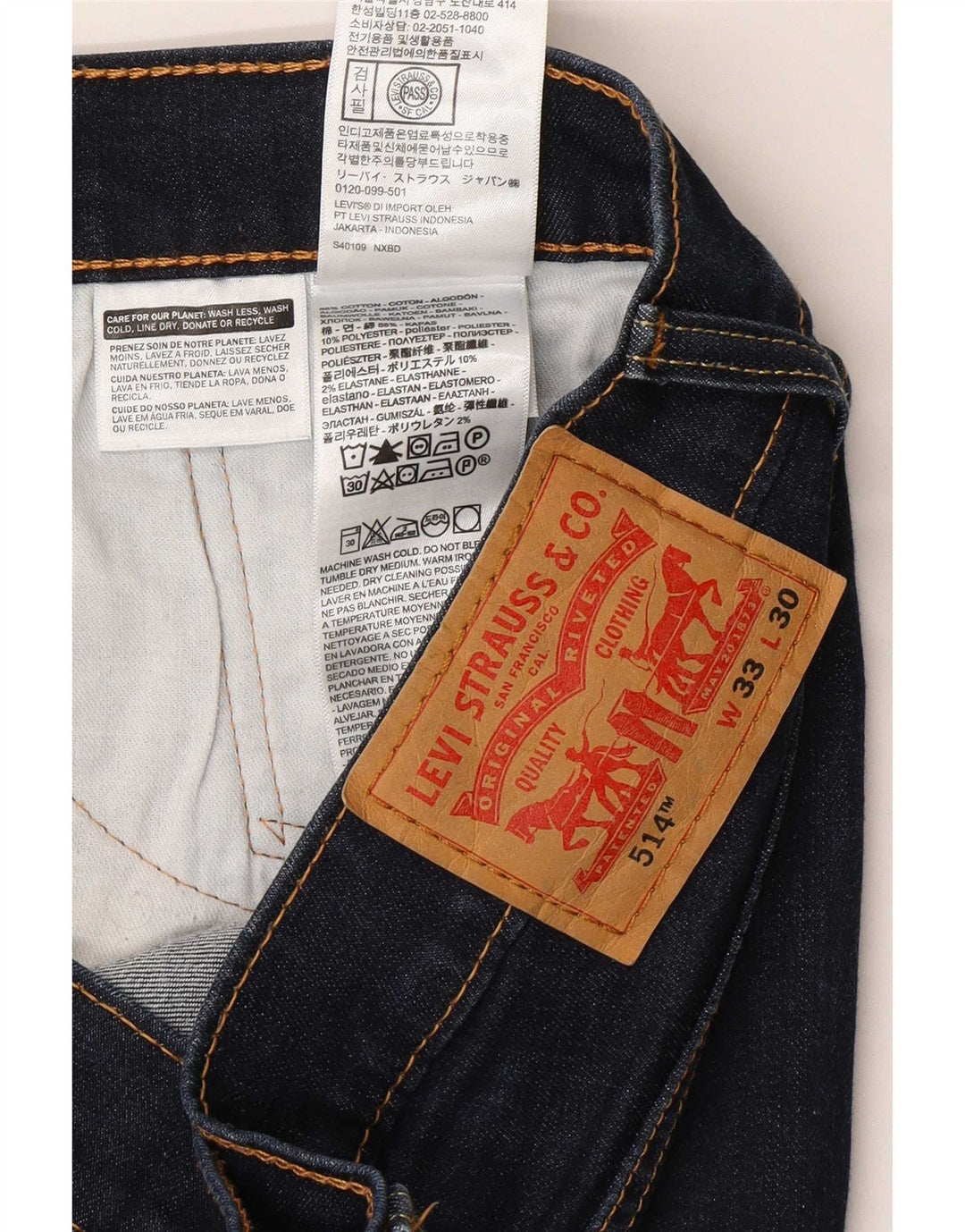 Levi's Mens 514 Straight Jeans W33 L27 Navy Blue Cotton