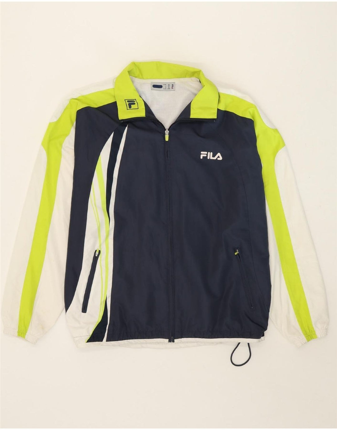 FILA Mens Tracksuit Top Jacket IT 50 Medium Navy Blue Colourblock Vintage Fila and Second-Hand Fila from Messina Hembry 
