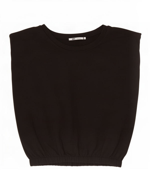Zara Γυναικεία Αμάνικη Μπλούζα Τοπ UK 10 Small Black Cotton