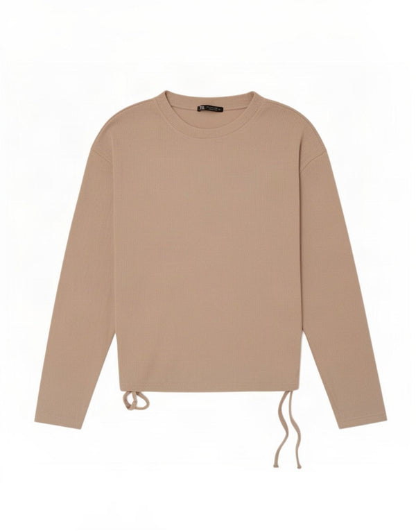 Zara Γυναικείο τοπ μακρυμάνικο UK 10 Small Beige Polyester