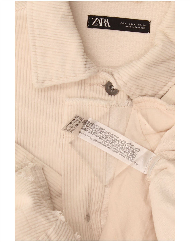 Zara Γυναικείο Κοτλέ Μπουφάν UK 16 Large Beige Βαμβακερό