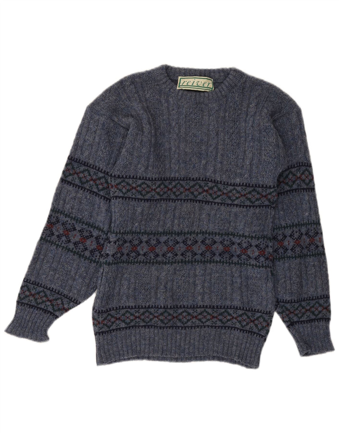 Γυναικείο πουλόβερ με λαιμόκοψη VINTAGE UK 10 Small Blue Fair Isle