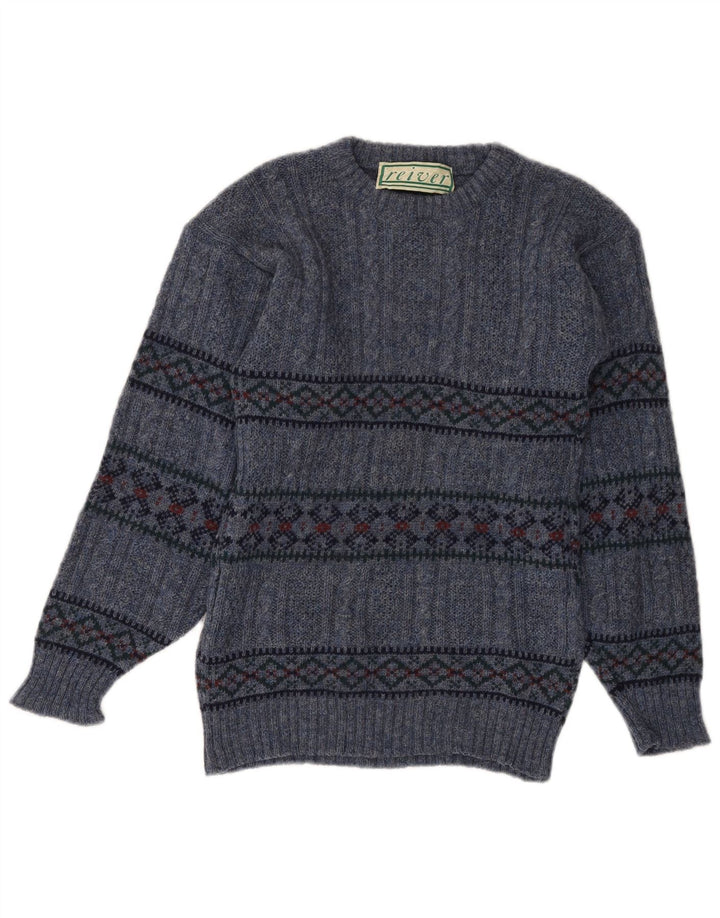 Γυναικείο πουλόβερ με λαιμόκοψη VINTAGE UK 10 Small Blue Fair Isle