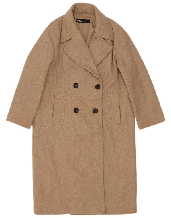 Zara Γυναικείο Παλτό με διπλό στήθος UK 6 XS Beige Polyester