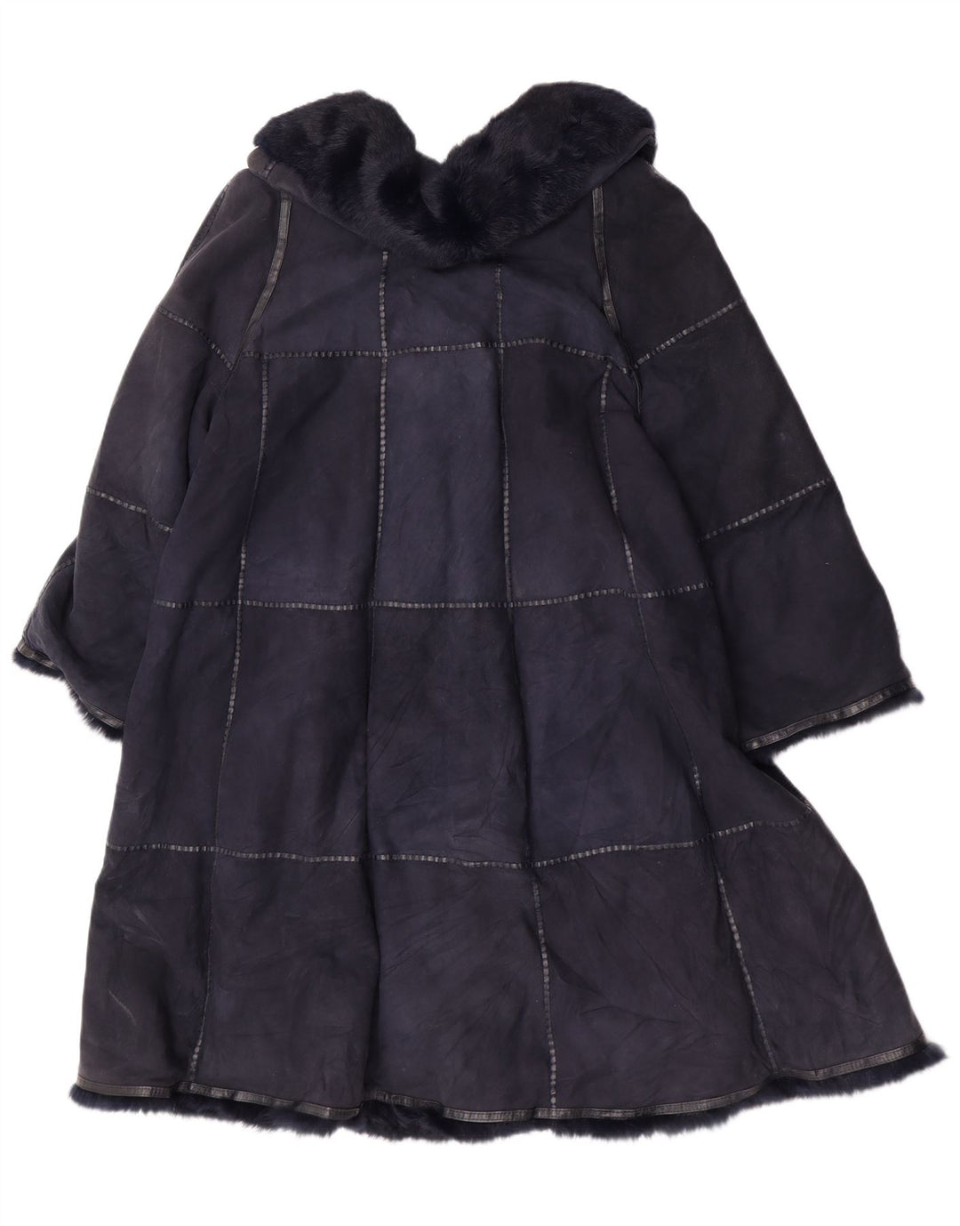 Vintage γυναικείο σουέτ πανωφόρι EU 42 Large Navy Blue δέρμα