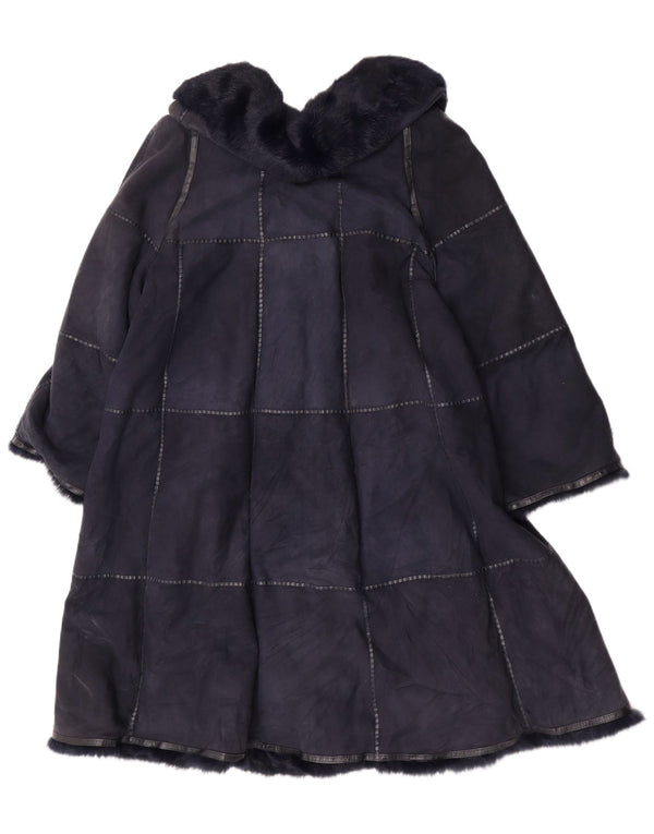 Vintage γυναικείο σουέτ πανωφόρι EU 42 Large Navy Blue δέρμα