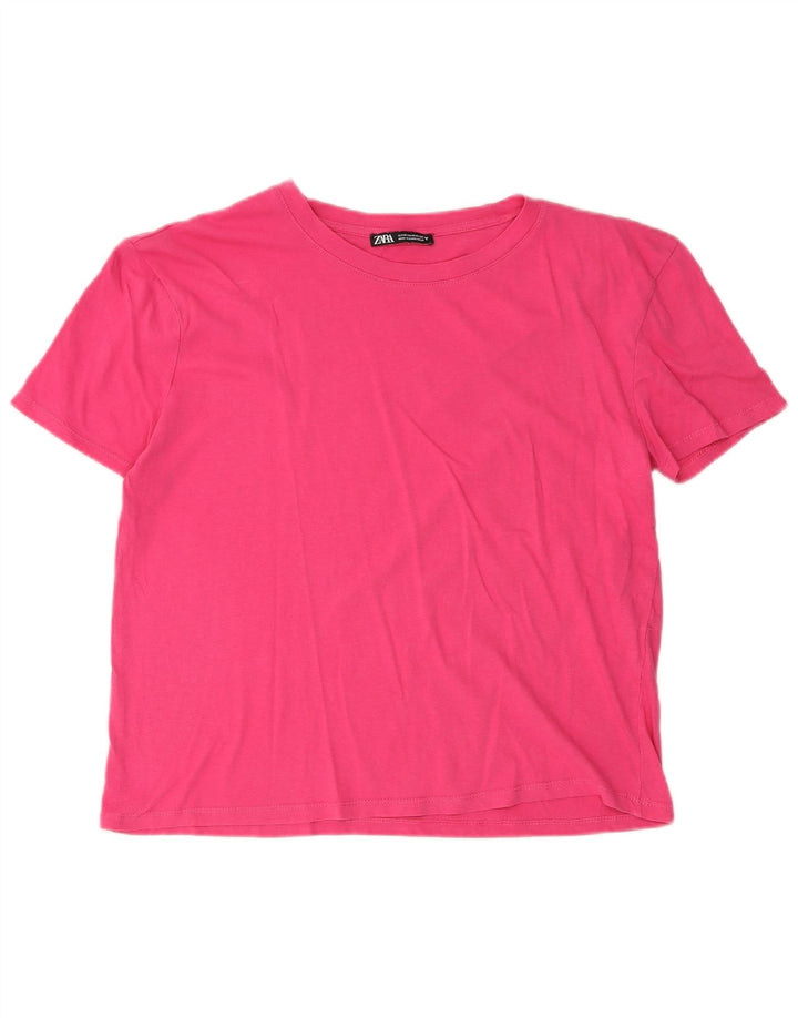 Zara Γυναικείο T-Shirt Top UK 14 Medium Pink Βαμβακερό
