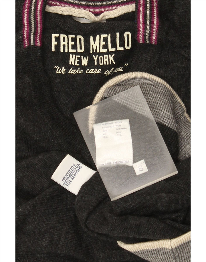 Fred Mello Γυναικείο πουλόβερ με γραφικό V λαιμόκοψη UK 10 Small Grey