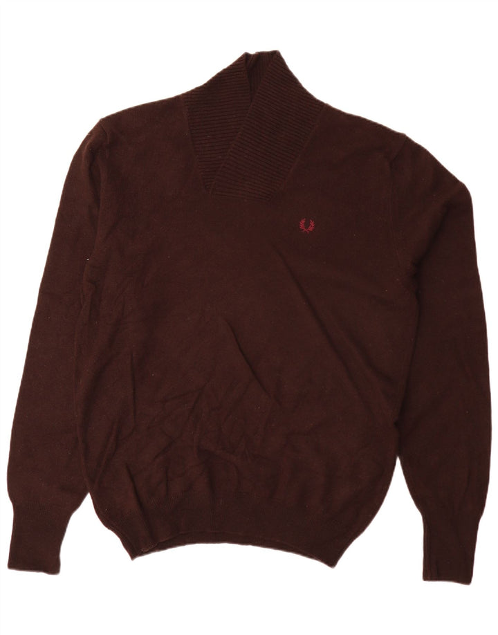 Fred Perry Ανδρικό πουλόβερ με σάλι λαιμόκοψη μεγάλο καφέ μαλλί αρνιού