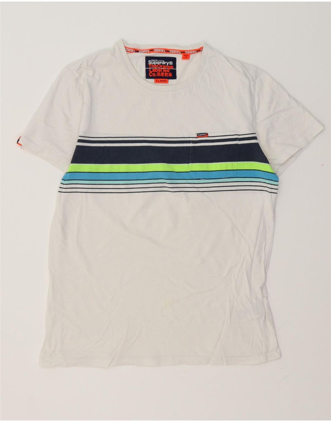 Superdry Ανδρικό T-Shirt Top XL Λευκό ριγέ βαμβακερό