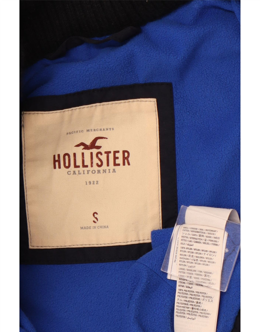 HOLLISTER Γυναικείο μπουφάν με κουκούλα αντιανεμικό UK 10 Small Navy Blue Nylon