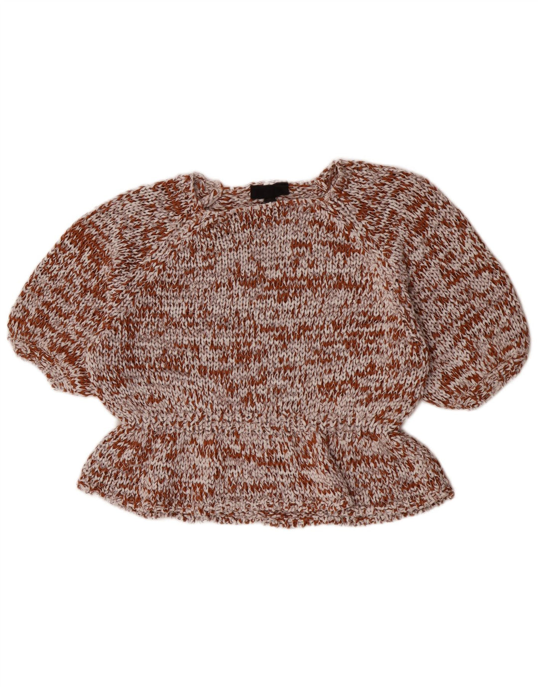 Zara Γυναικεία Μπλούζα με κροσέ Oversized Top UK 10 Small Brown Βαμβακερό