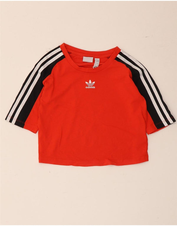 Γυναικείο γραφικό μπλουζάκι Adidas Crop Top UK 6 XS Red Colourblock Βαμβακερό