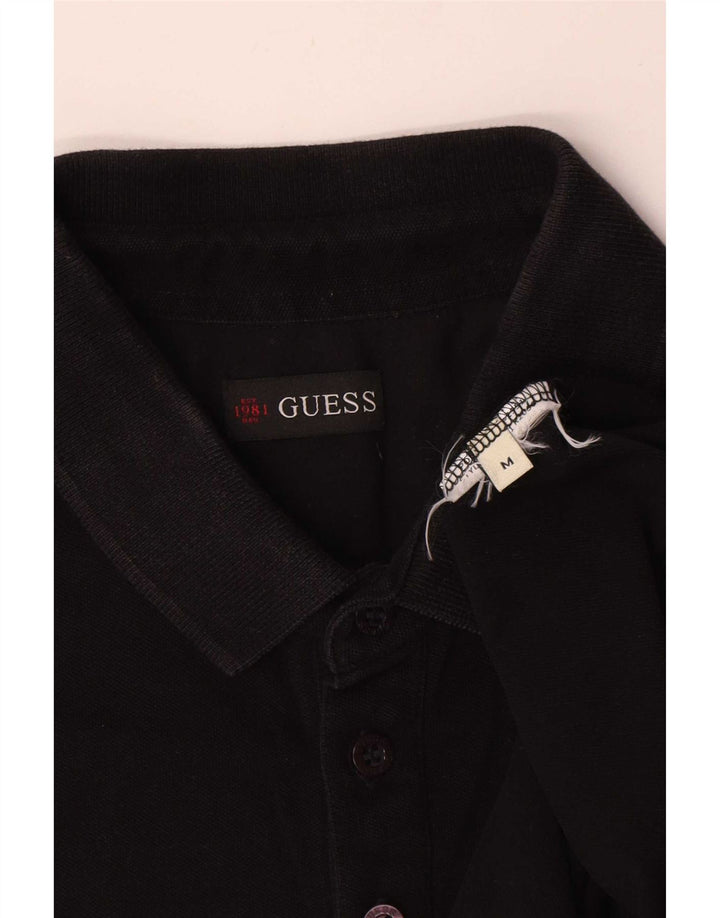 Ανδρικό μπλουζάκι πόλο Guess, μεσαίο μαύρο βαμβακερό