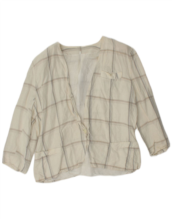 Vintage γυναικείο σακάκι 1 κουμπιού σακάκι UK 14 Medium Beige Check Len