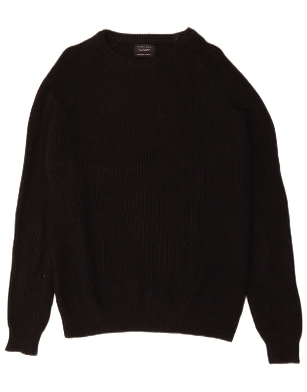Zara Mens Boat Neck Jumper Sweater Medium Black Cotton