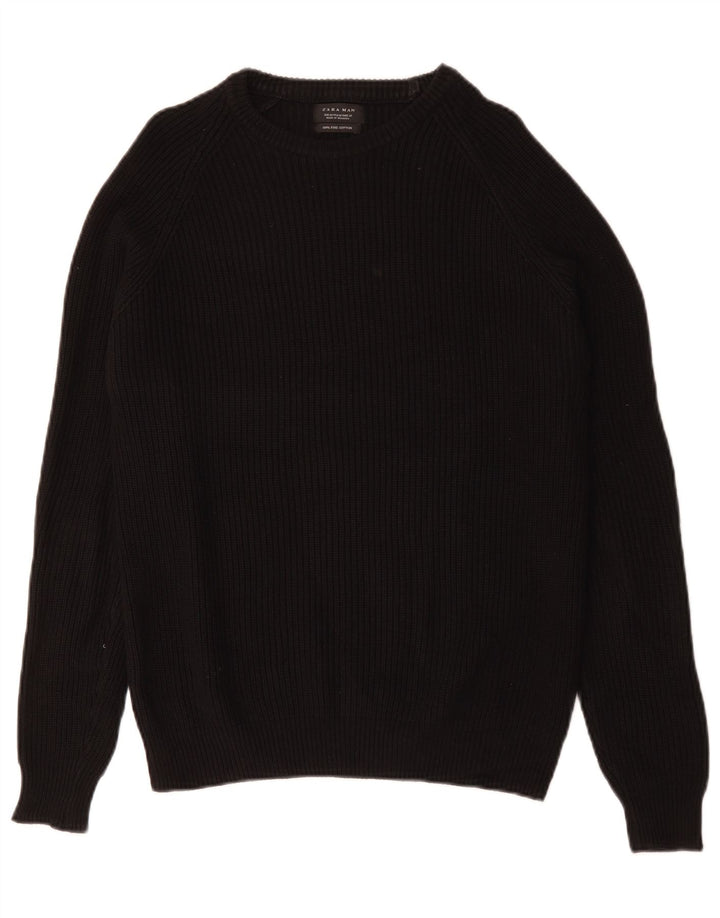Ανδρικό πουλόβερ Zara Boat Neck Jumper Μεσαίο μαύρο βαμβακερό