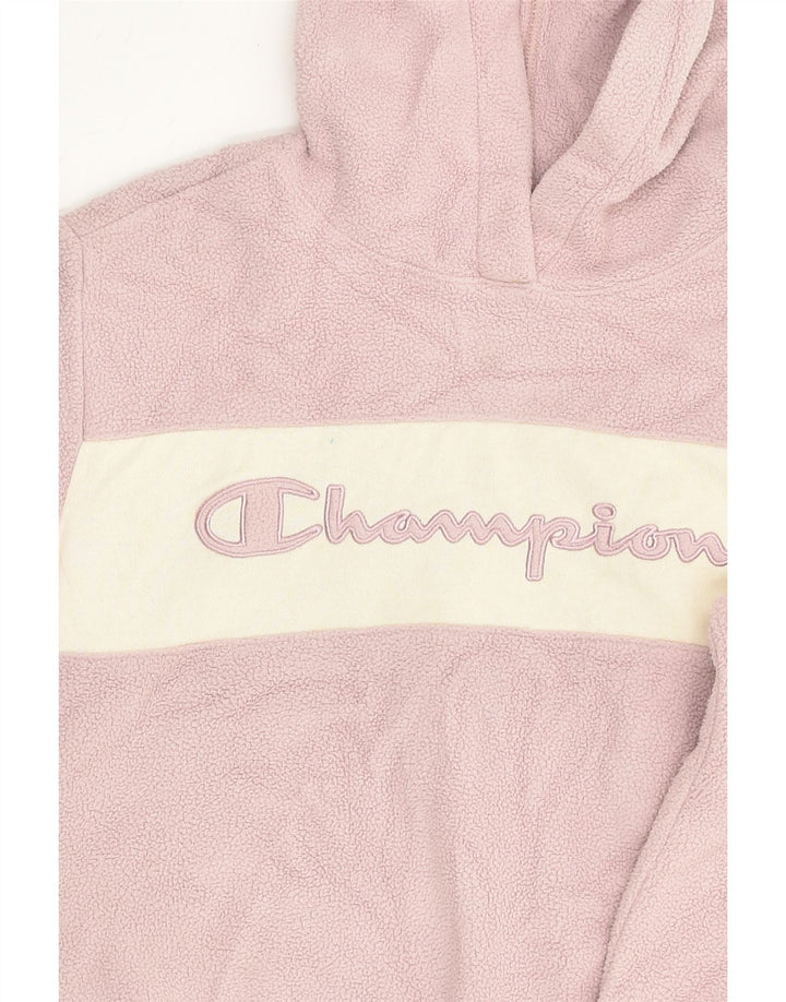 CHAMPION Girls Graphic Hooded Fleece Jumper 9-10 Years Medium Pink | Vintage Champion | Thrift | Second-Hand Champion | Used Clothing | Messina Hembry 