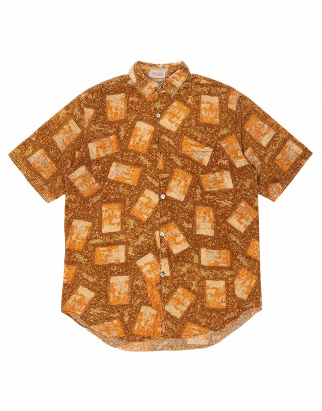 CLASSIC Mens Short Sleeve Shirt XL Brown Geometric Vintage CLASSIC and Second-Hand CLASSIC from Messina Hembry 