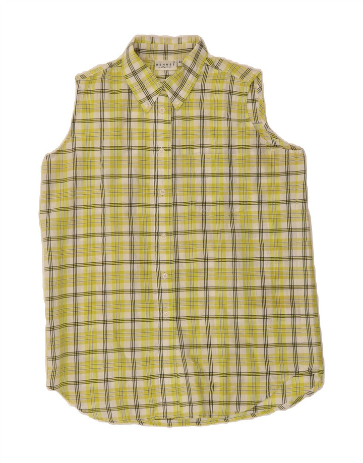 HENNES Womens Sleeveless Shirt EU 40 Medium Yellow Check Polyamide Vintage Hennes and Second-Hand Hennes from Messina Hembry 
