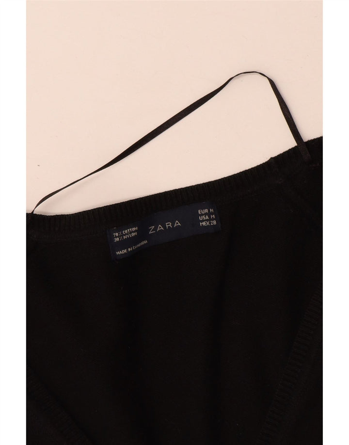Zara Γυναικείο πουλόβερ ζακέτα UK 12 μεσαίο μαύρο βαμβακερό