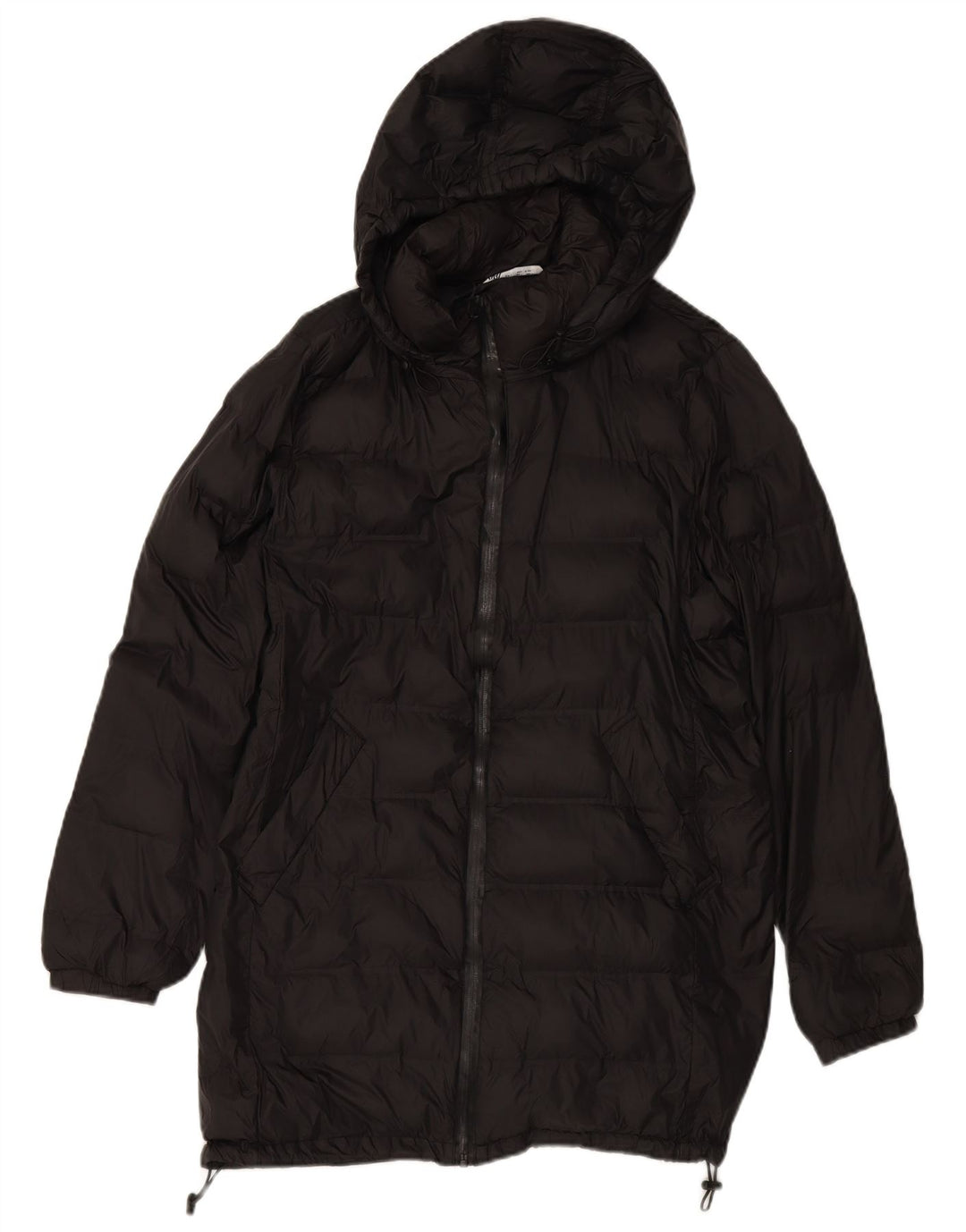 ZARA Γυναικείο παλτό με κουκούλα UK 16 Large Μαύρο Πολυεστέρας