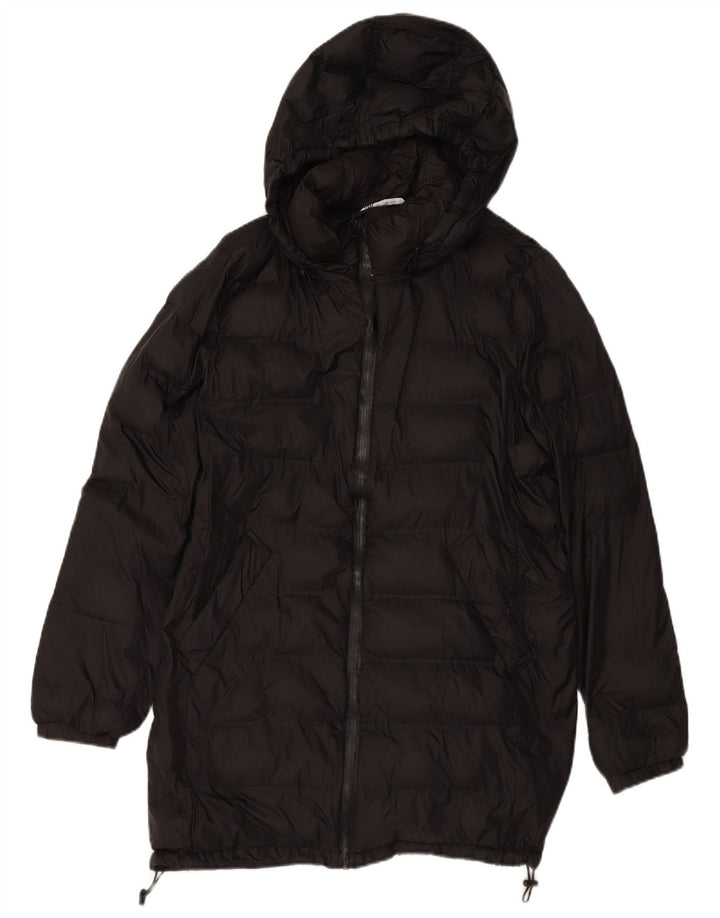 ZARA Γυναικείο παλτό με κουκούλα UK 16 Large Μαύρο Πολυεστέρας