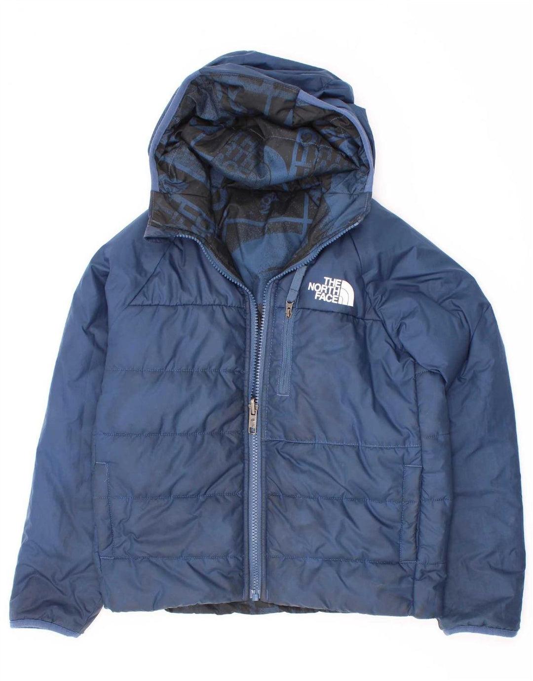 The North Face Boys Graphic Reversible padded Jacket 7-8 Years Small Blue