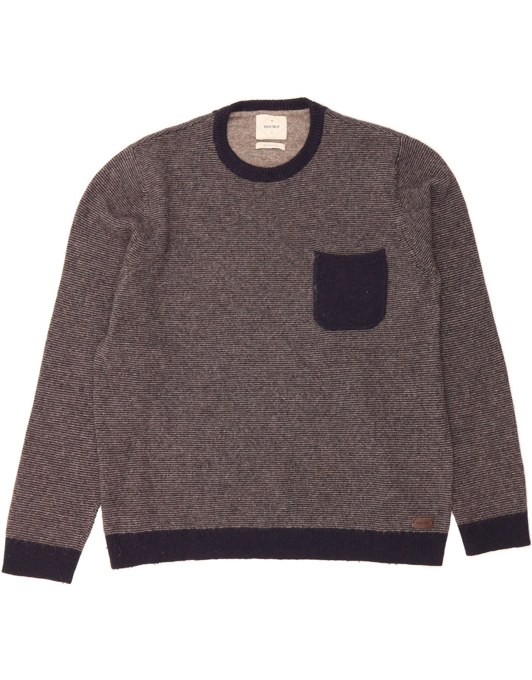 WHITE STUFF Mens Crew Neck Jumper Sweater 2XL Navy Blue Pinstripe Wool Vintage White Stuff and Second-Hand White Stuff from Messina Hembry 