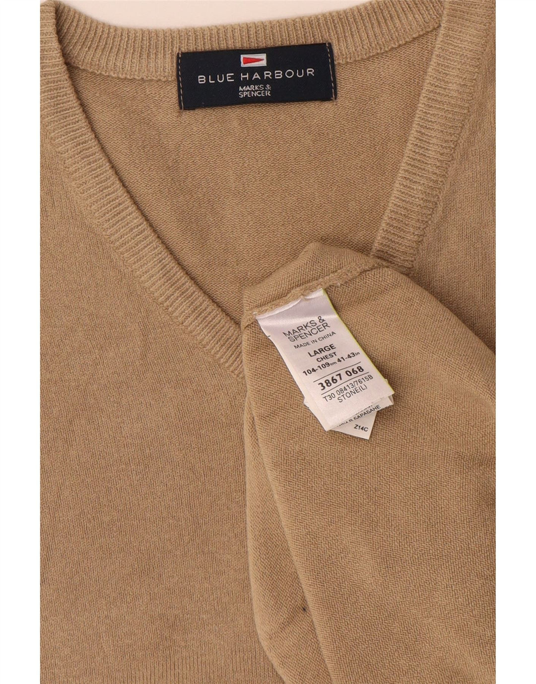 MARKS & SPENCER Ανδρικό πουλόβερ με λαιμόκοψη με V λαιμόκοψη UK 41/43 Μεγάλο Μπεζ