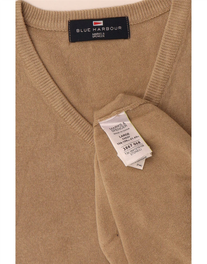 MARKS & SPENCER Ανδρικό πουλόβερ με λαιμόκοψη με V λαιμόκοψη UK 41/43 Μεγάλο Μπεζ