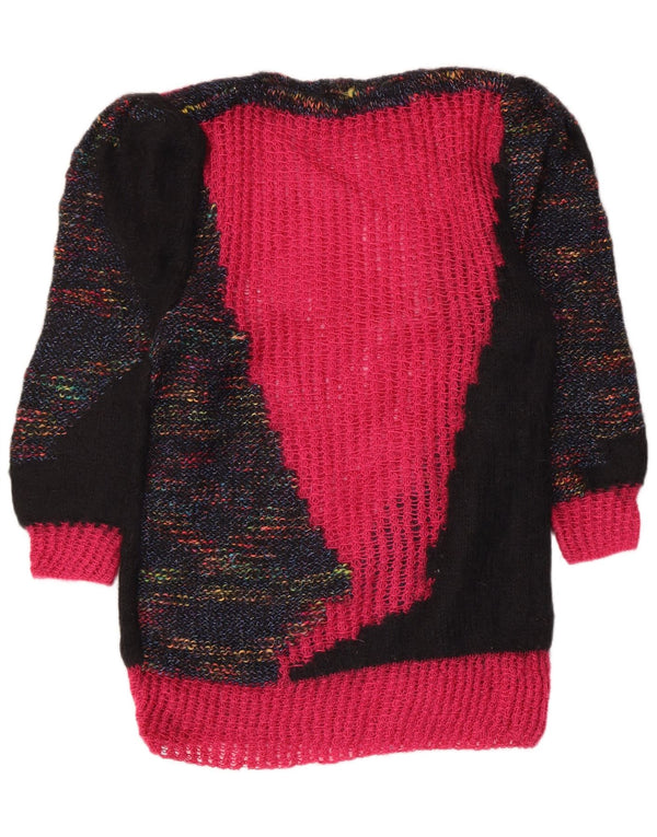 Vintage γυναικείο πουλόβερ με λαιμό σκάφος UK 14 Medium Pink Colourblock