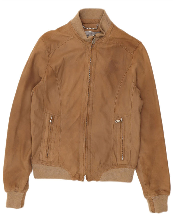 Vintage Γυναικείο Suede Bomber Jacket IT 42 Δερμάτινο μεσαίο καφέ