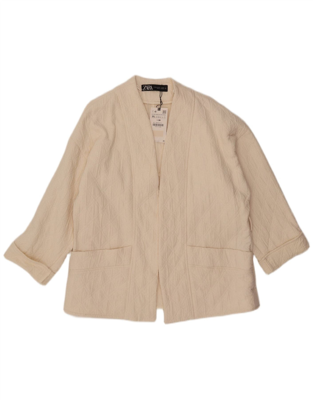ZARA Γυναικείο Μπουφάν 3/4 με ανοιχτό μανίκι UK 14 Medium Off White