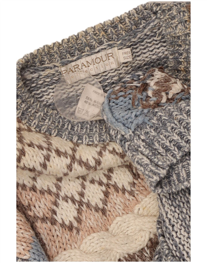 PARAMOUR Γυναικεία ζακέτα πουλόβερ One Size Blue Patchwork Ramie